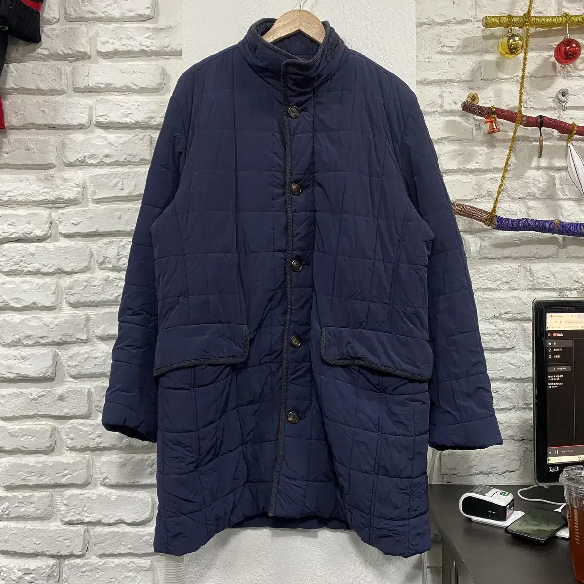 [110] Beanpole Navy Stretch Square Quilted Suit Padded Coat