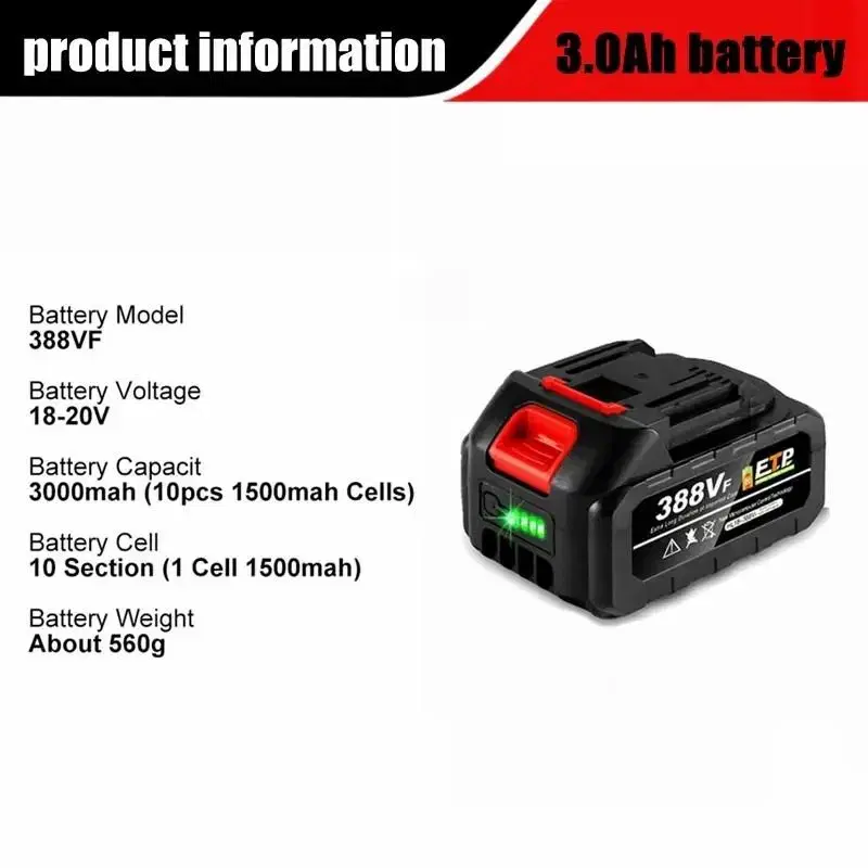 새제품 충전식 18v 3000mah 리튬이온 배터리 마키타18v 호환