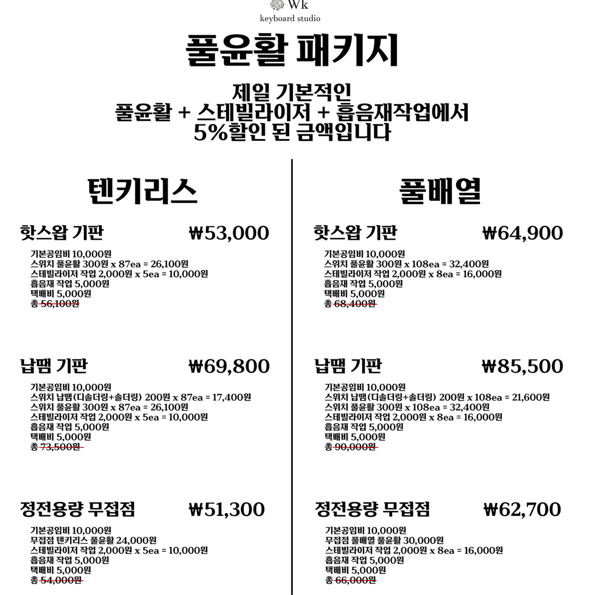 [Wk키보드공방] 스위치윤활, 스테빌라이저작업, 흡음작업 등 키보드작업