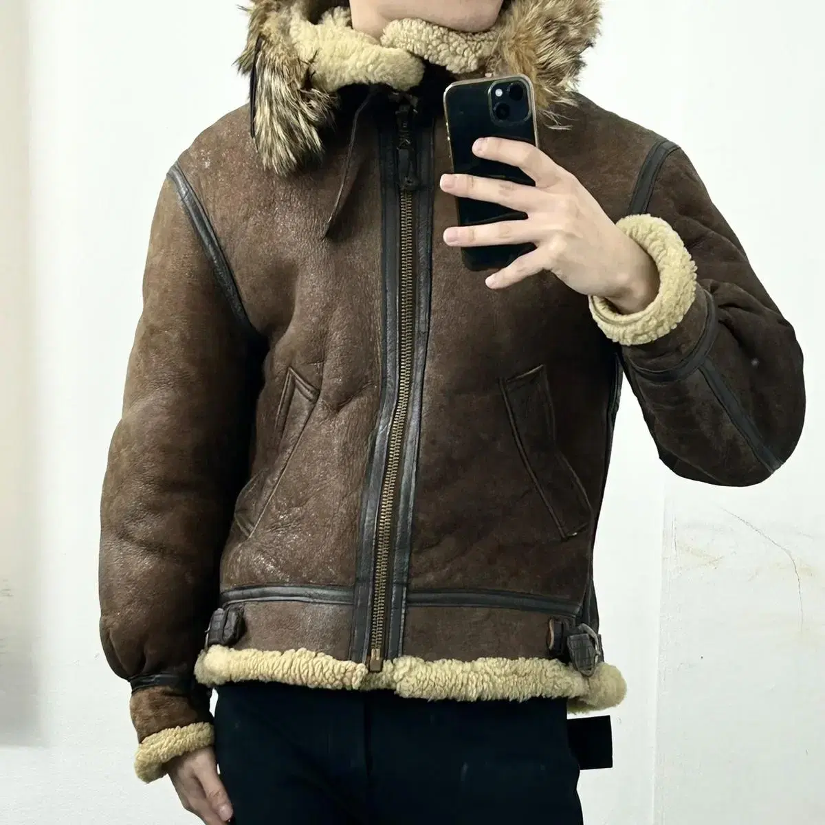 Orchard Mortocycle Sheepskin Hooded B-3 Mustang Jacket