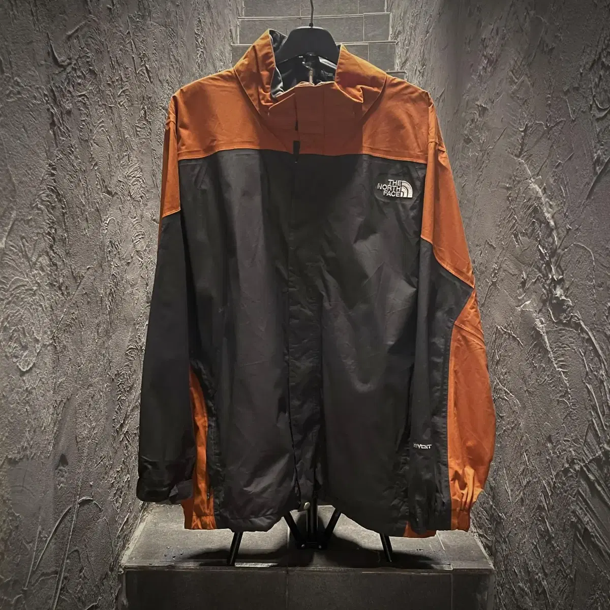 The North Face Highvent Mountain Parka Windbreaker Orange-Grey Colorblocked Logo Vintage