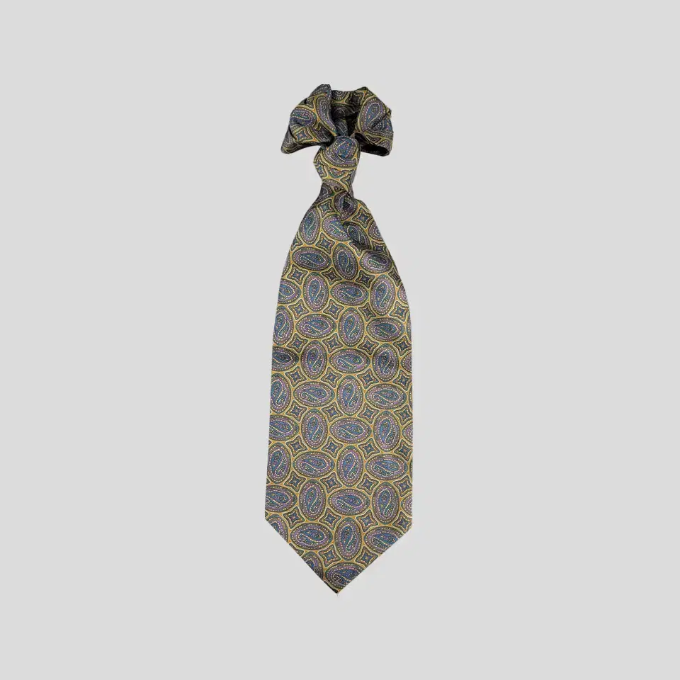 L'Homme Yel bloo purple paisley pattern silk100 ascot tie 15