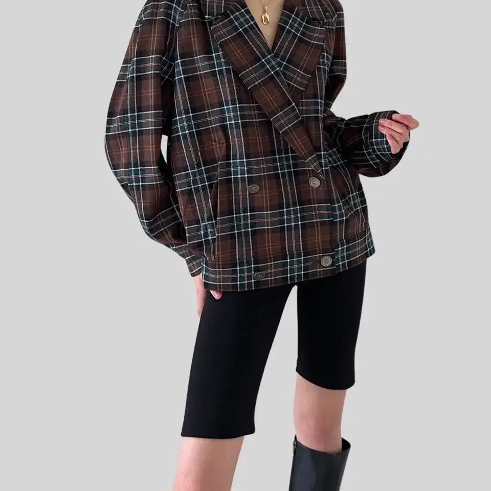 < (BURBERRY)brown checker double wool ja