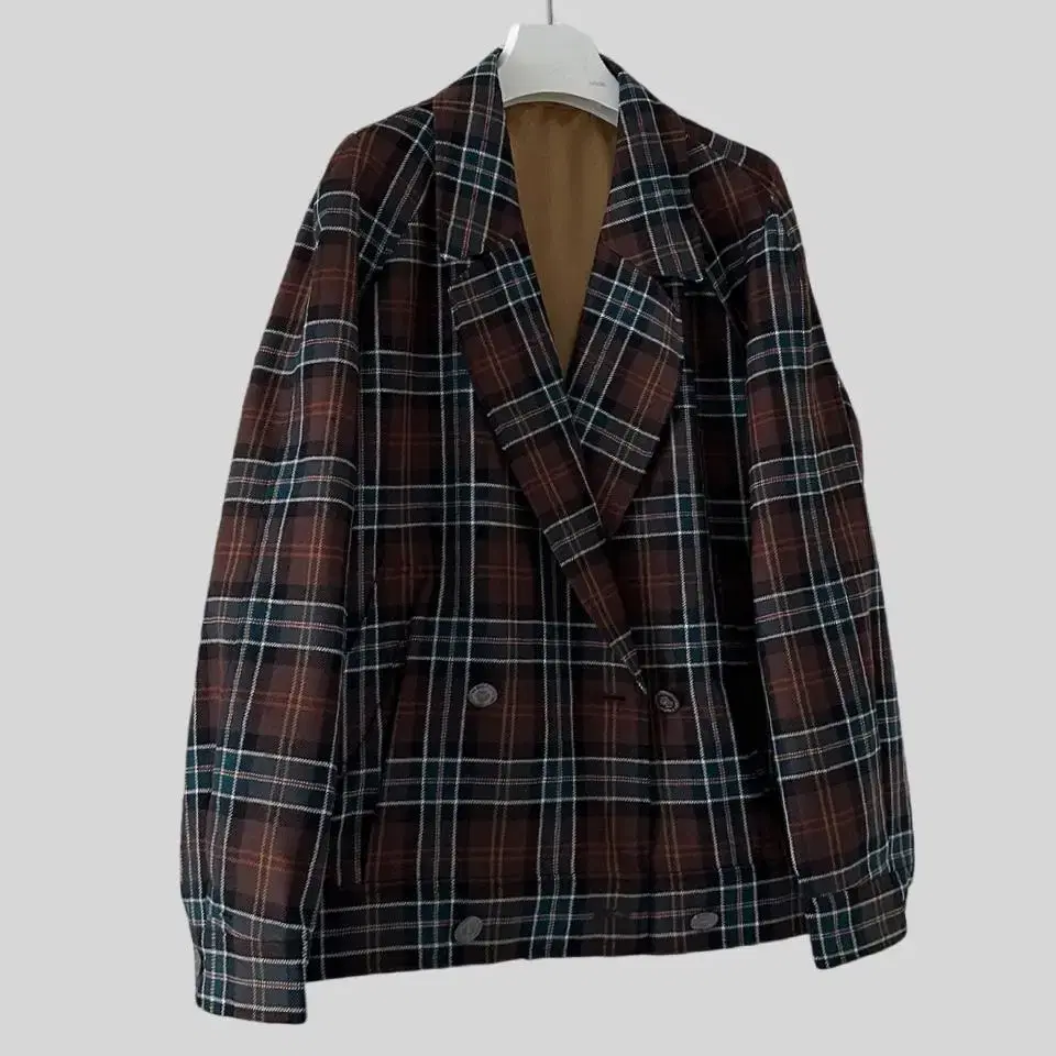 < (BURBERRY)brown checker double wool ja