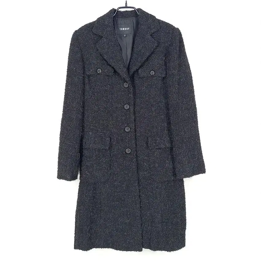 Tomboy Women's Acrylic Blend Boucle Woolen Coat Charcoal (HU27832)