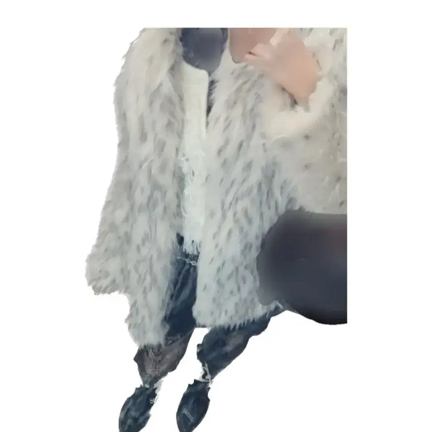 달마시안 퍼자켓 아이보리 Ivory Grey Mix Fur Jacket