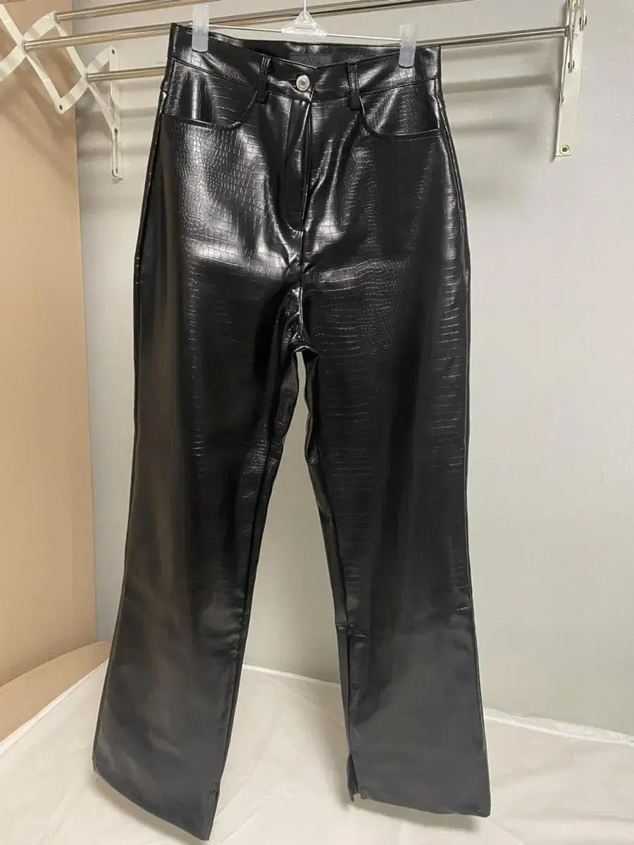 Python Glossy Leather Pants