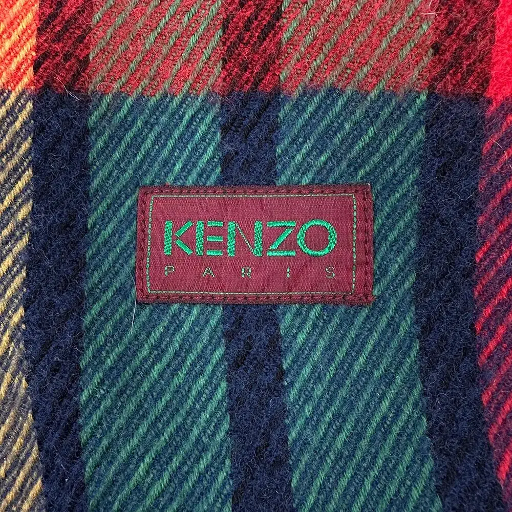 겐조 KENZO 체크 머플러 무릎담요 숄 울 빈티지 겨울 (18131)