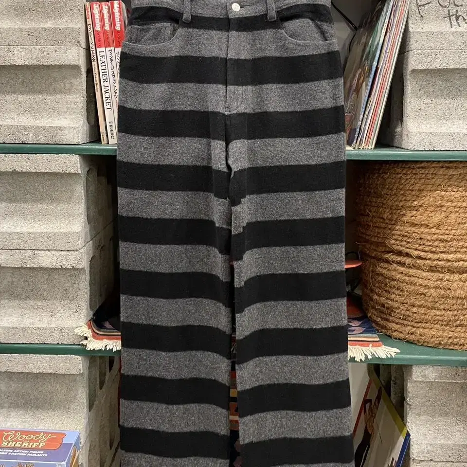 vintage stripe black grey prisoner pants