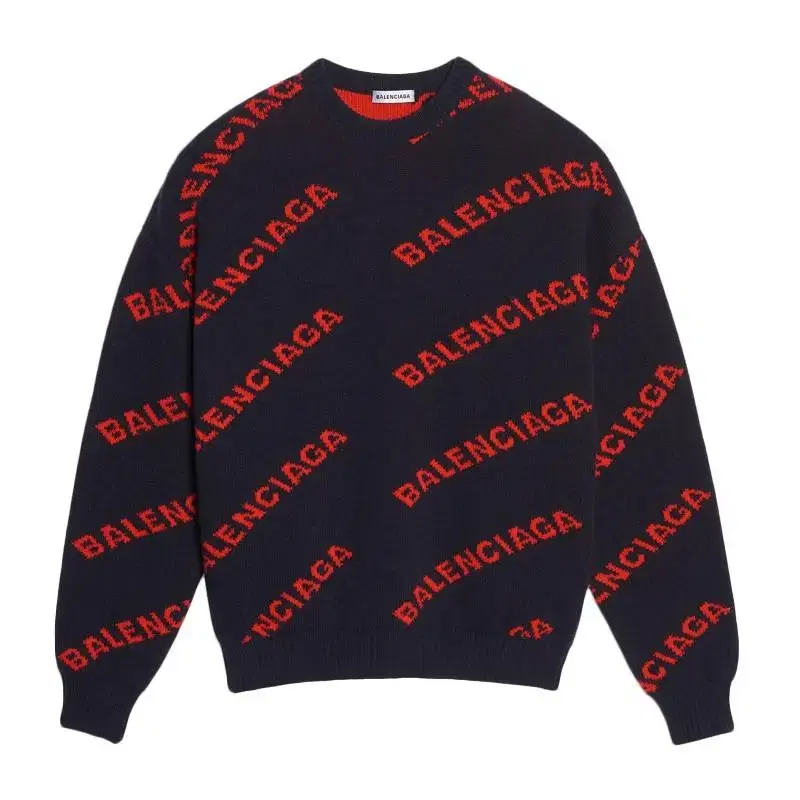 New Arrivals Genuine Balenciaga Overfit Multi Logo Knit Red Logo L Dark Navy