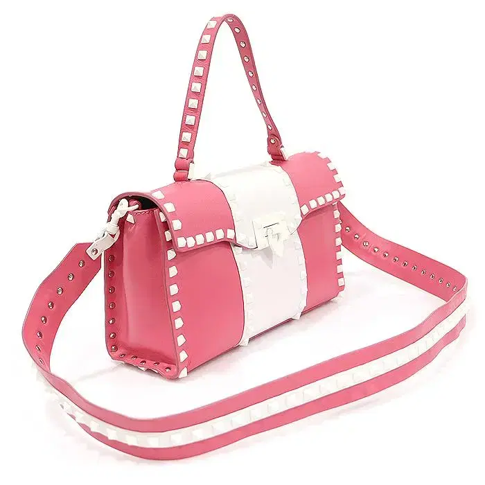 Valentino PinkWhiteTwo-tone calfskinPrillockstudsSmall crossbody2WAY