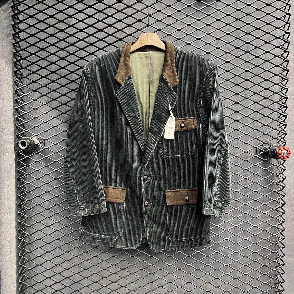 JPN 90s Homme Dark Green Three-Pocket Notchkara Corduroy Jacket