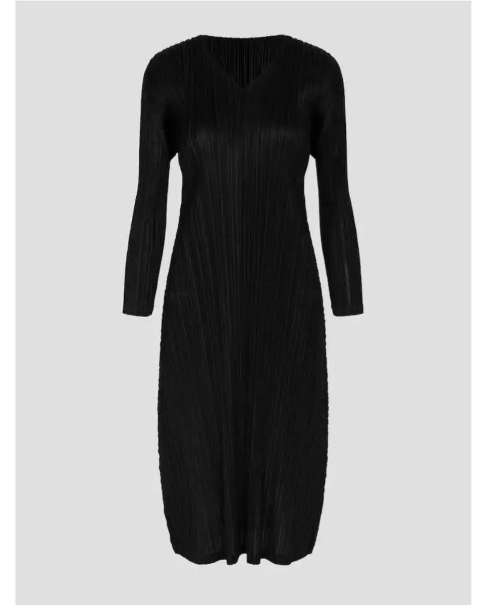 Issey Miyake Pleated Flounce ONEPIECE December Muslin Dress Black Size 4