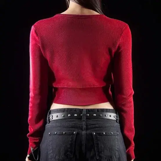 LEEY RIB SLIM CARDIGAN RED