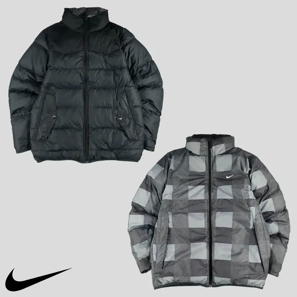 Nike Charcoal Grayton Reversible Mixed Check Pattern Duck Down Padded Down Jumper