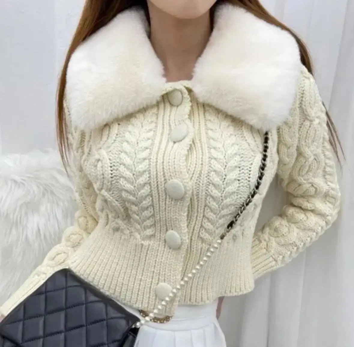 Abby Dotom Mink kara Fur Pretzel Knit Cardigan