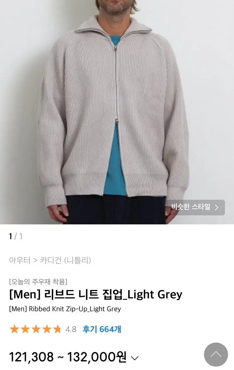 [Nitelli] Ribbed Knit Zip-up Light Gray 3