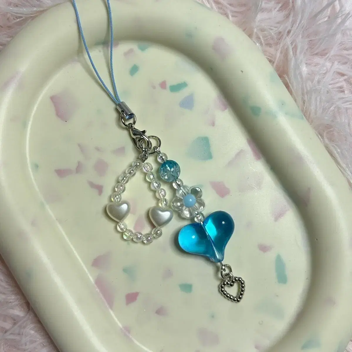 doreminmade_blueheart beaded keyring