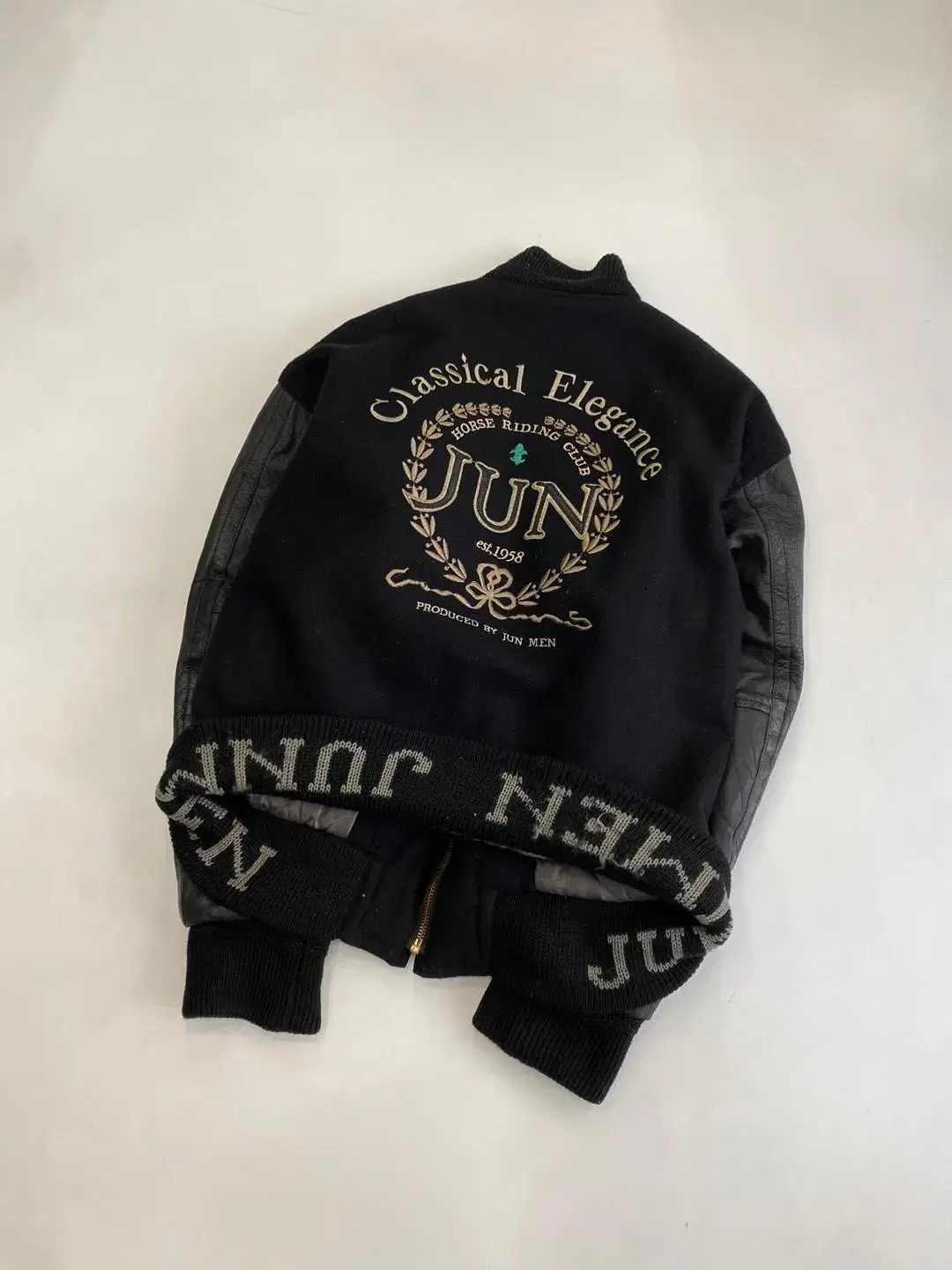 [M] 90s JUN MEN Wool and Leather Varsity Jacket