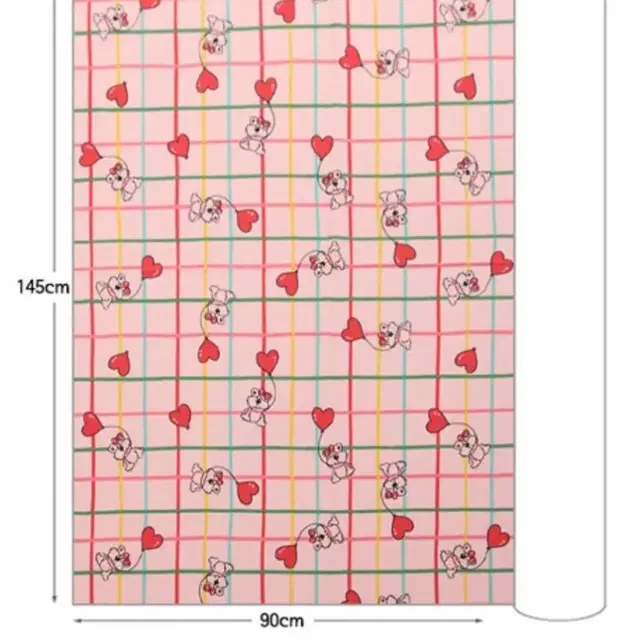 대폭 후라이스 다이마루 체크하트풍선강아지핑크 원단