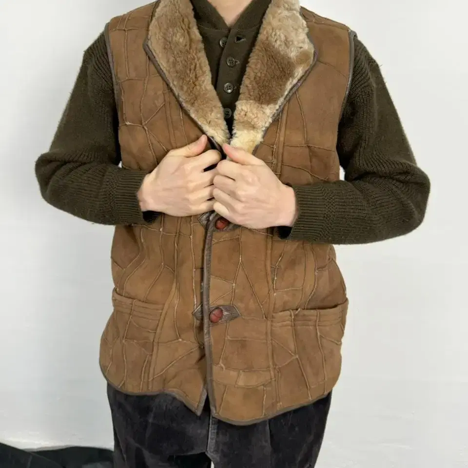 vintage patchwork mouton vest