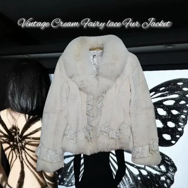 Vintage Cream Fairy lace Fur Jacket