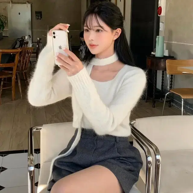 미네트 fluffy tie knit 아이보리