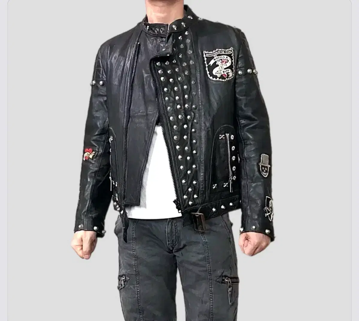 Mirage x wheels & doll baby Men's Studded Leather Jacket