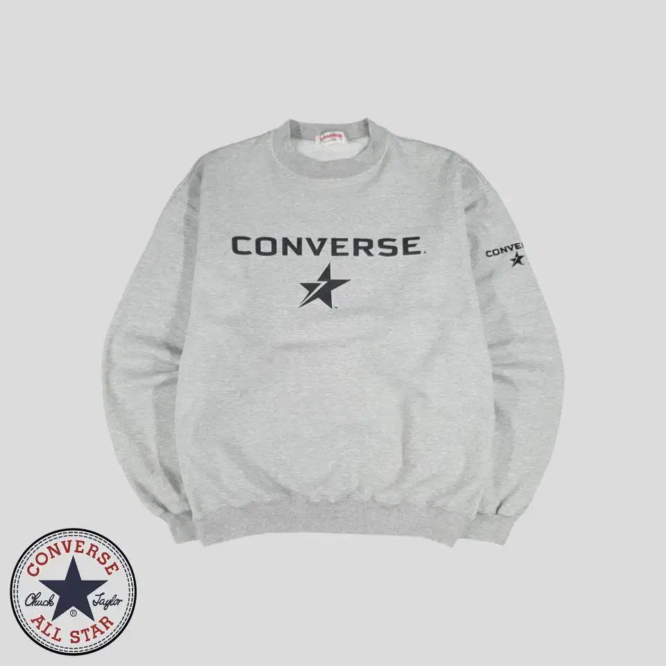 Converse JP Melange Grey Black Big Printed Poly Blend Sweat Overfit Man to Man