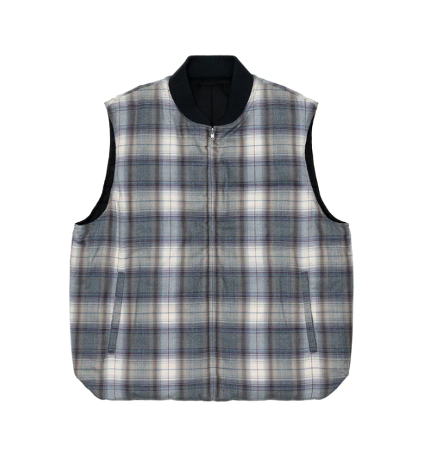 AURALEE Wool checked padded vest in orari