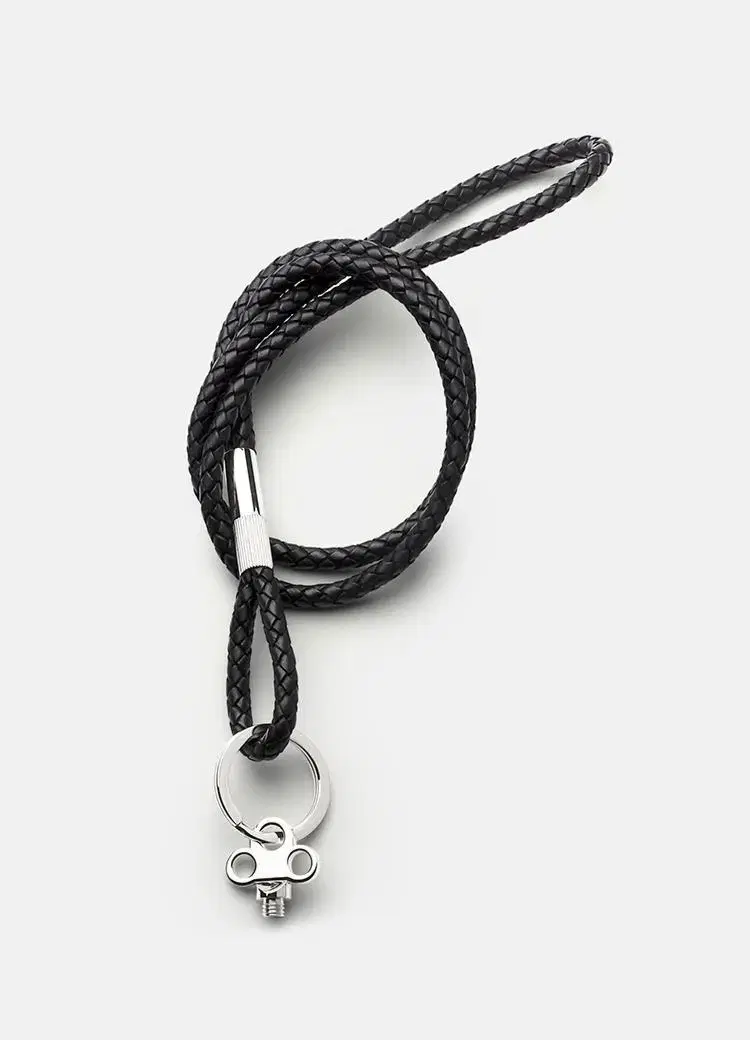 SKULTUNA Leather Lanyard Necklace keyring Black Silver