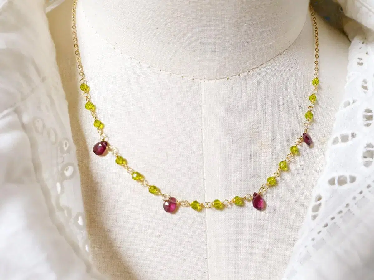 Almandite Garnet Minidrop Gemstone Necklace