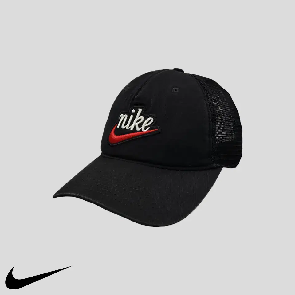 Nike Pigment Black Big Patch Logo Cotton Classic99 Mesh Cap Trekker Cap Hat F