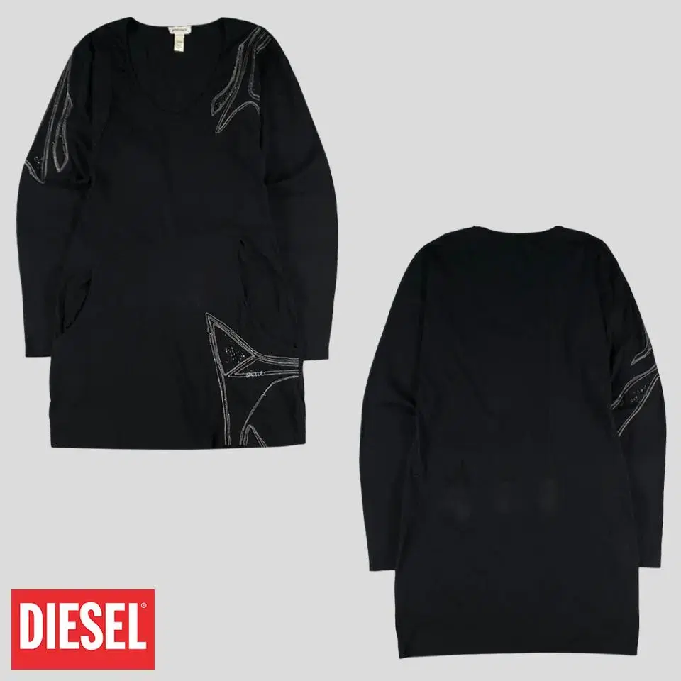 DIESEL Diesel black U-neck wide-neck patterned stitched cotton ONEPIECE WOMAN