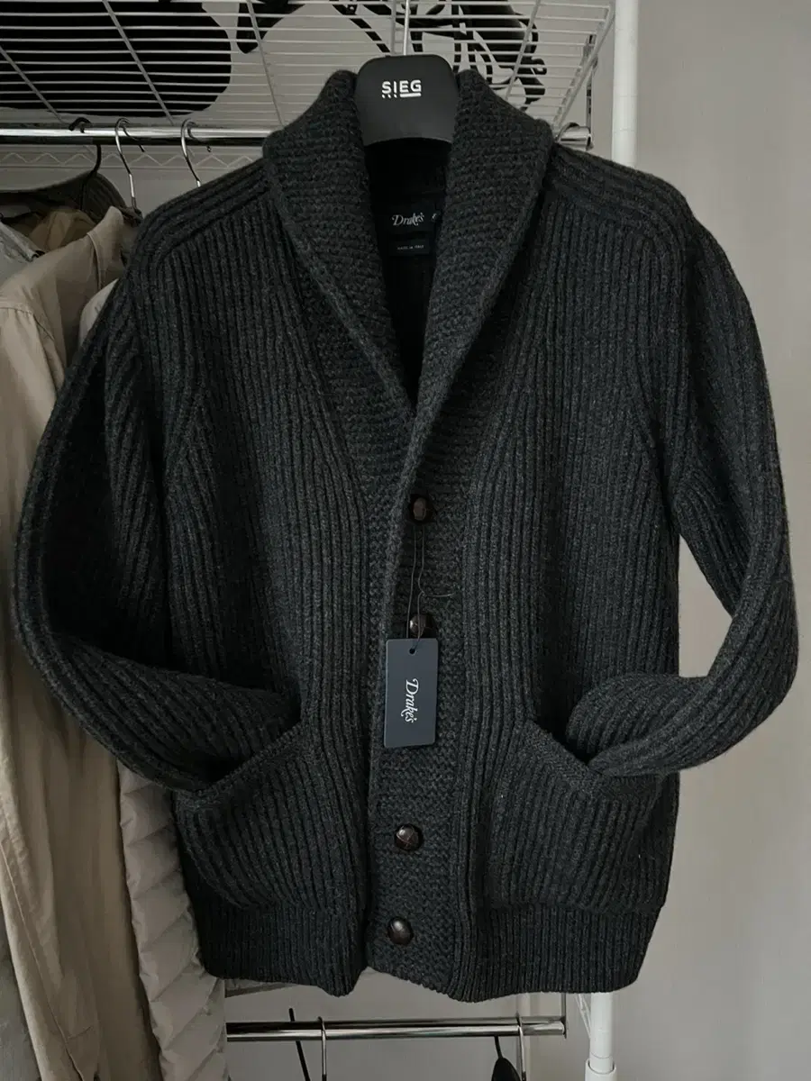 Drexel Charcoal Lambswool 6-Ply Shawl Kara Cardigan