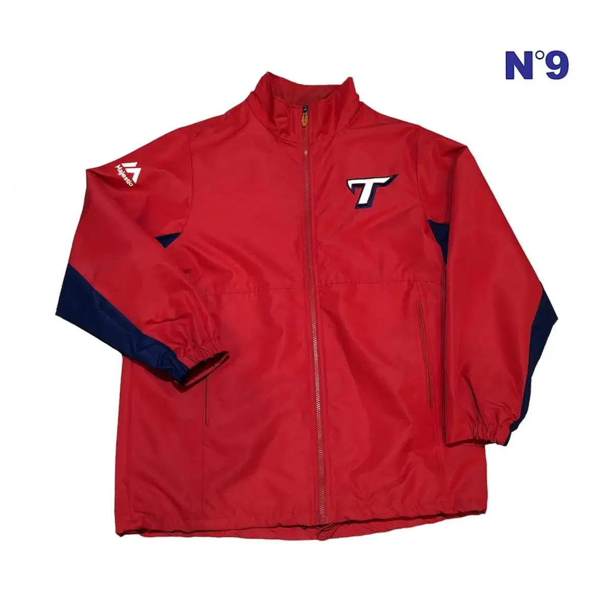 (No.9) Majestic Majestic Red Navy Colorblocked Zip-up Windbreaker