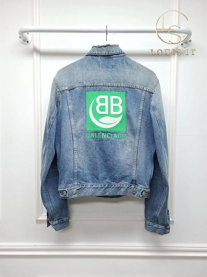 [46] Balenciaga mid-blue-green BB logo washed denim jacket