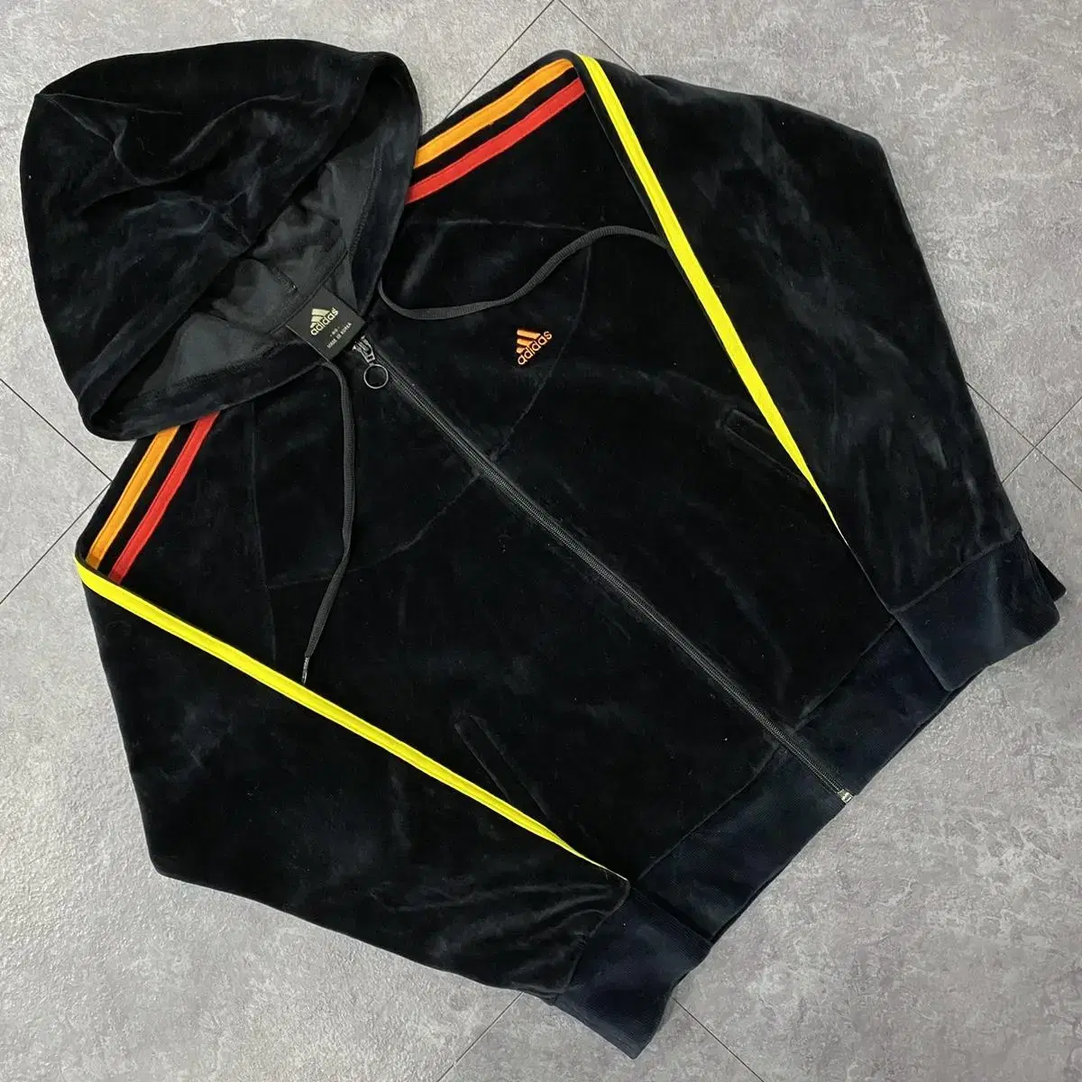 Adidas Small Logo Sideline Velvet Hoodie Zip Up