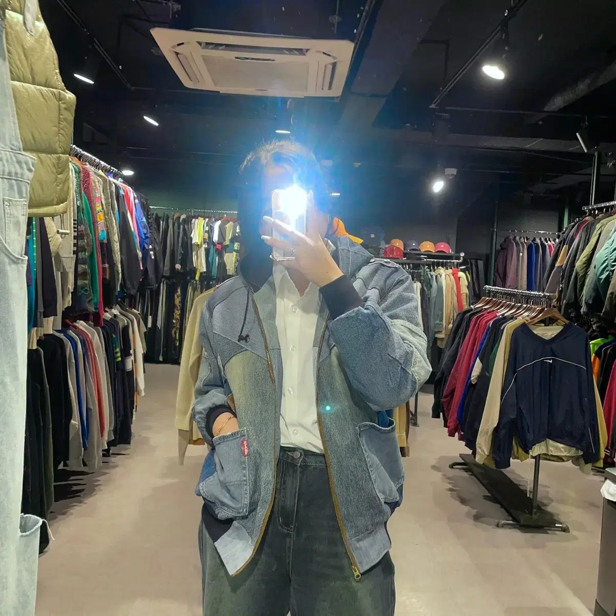 LEVI'S 리바이스 패치워크 데님 패치워크 후드 디테일 청자켓 (M)