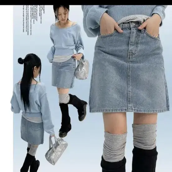 아쿠비클럽 치마 스커트 bottle mini denim skirts 흑청