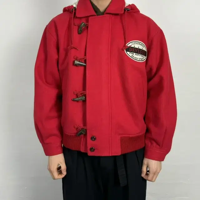 vintage toggle red bomber jacket