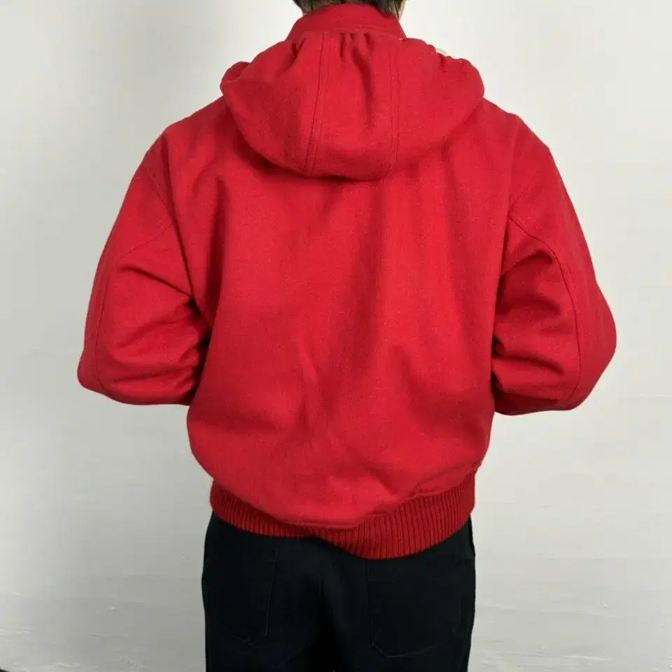 vintage toggle red bomber jacket