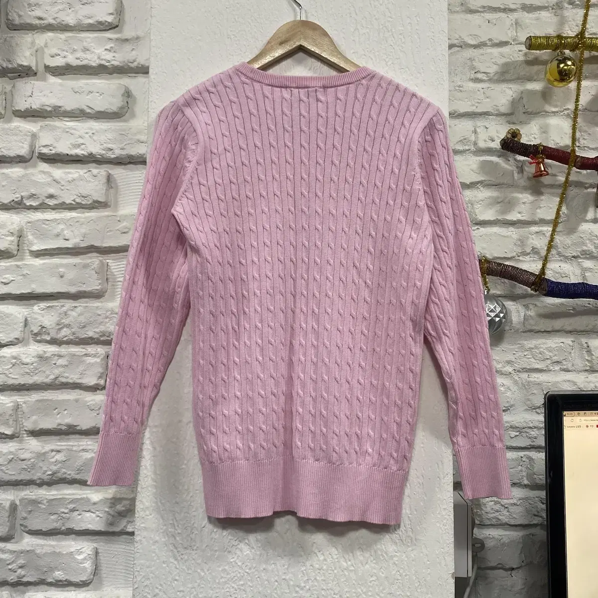 [새상품][M/95] U.S POLO ASSN 여성 핑크색 케이블 니트