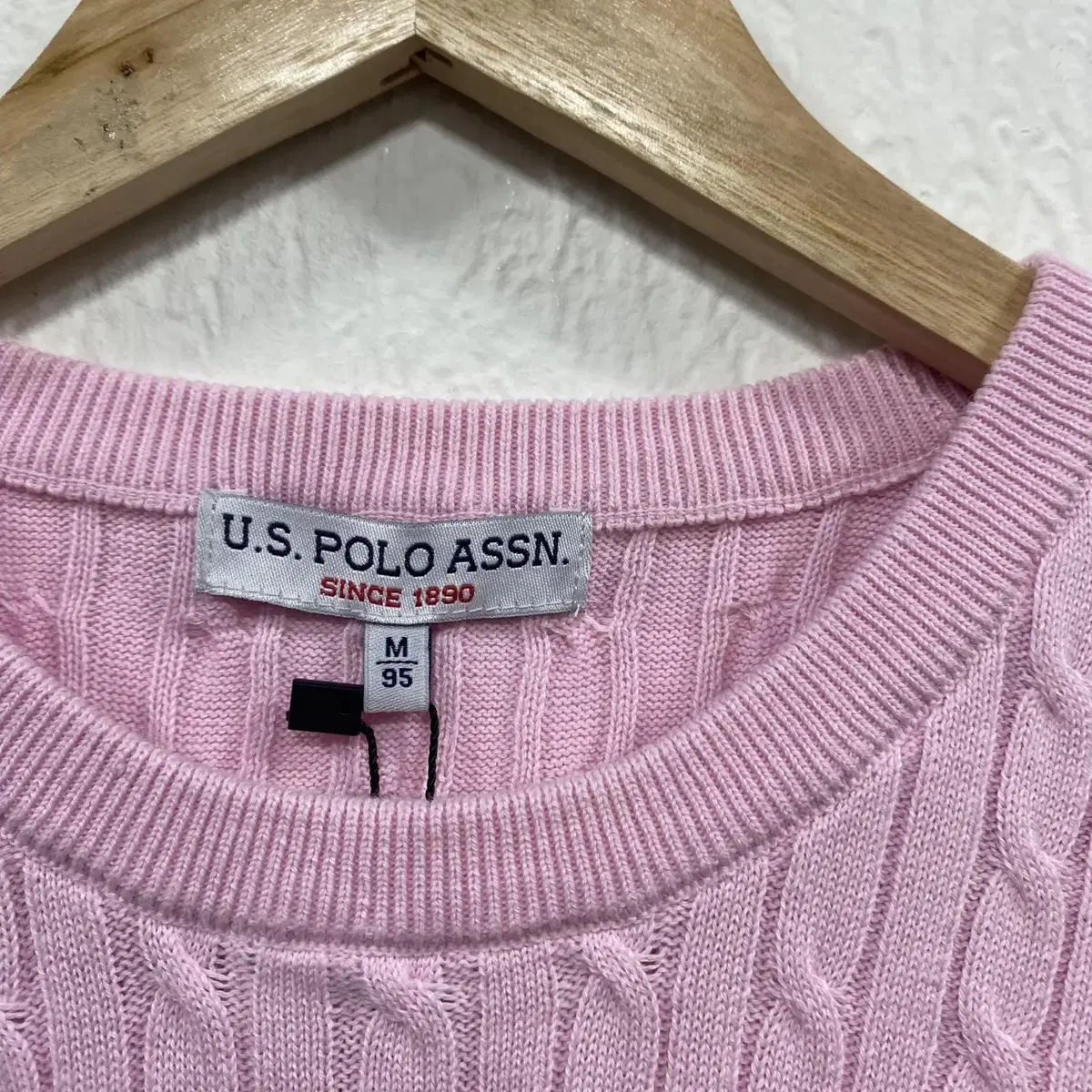 [새상품][M/95] U.S POLO ASSN 여성 핑크색 케이블 니트