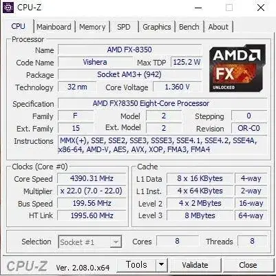 AMD FX8350(8코어 8 스레드) 기본 클럭 4G / 터보 4.2G