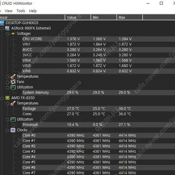 AMD FX8350(8코어 8 스레드) 기본 클럭 4G / 터보 4.2G