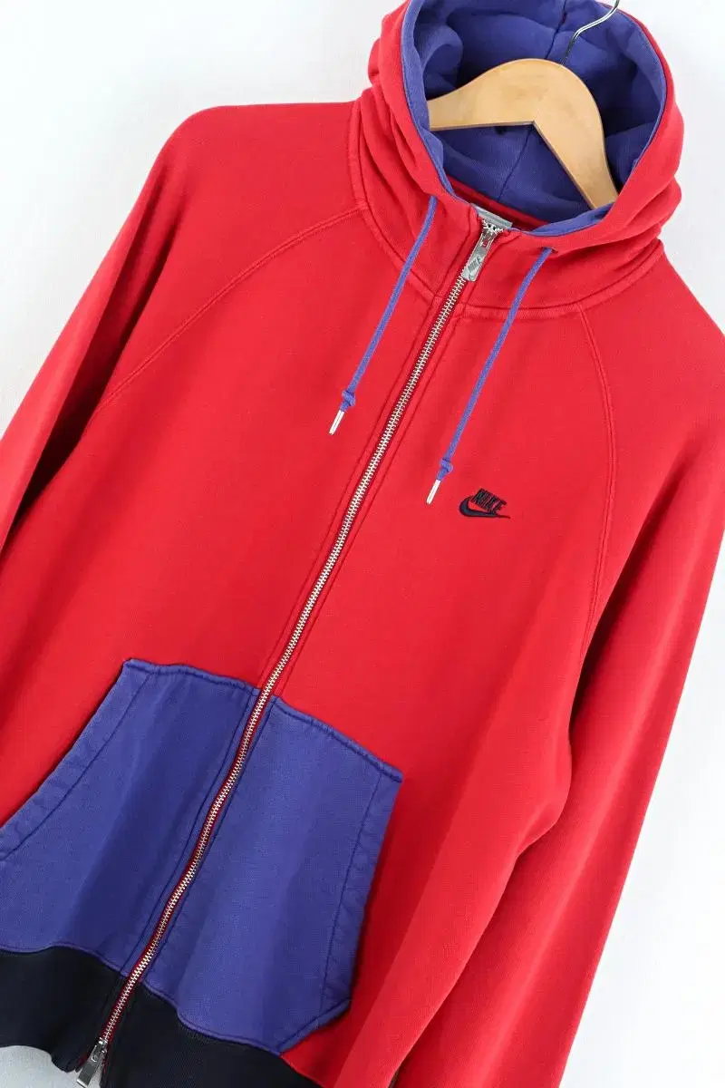 (XL) Nike Hoodie Zip Up Red Cotton Unique Old School - A0AA