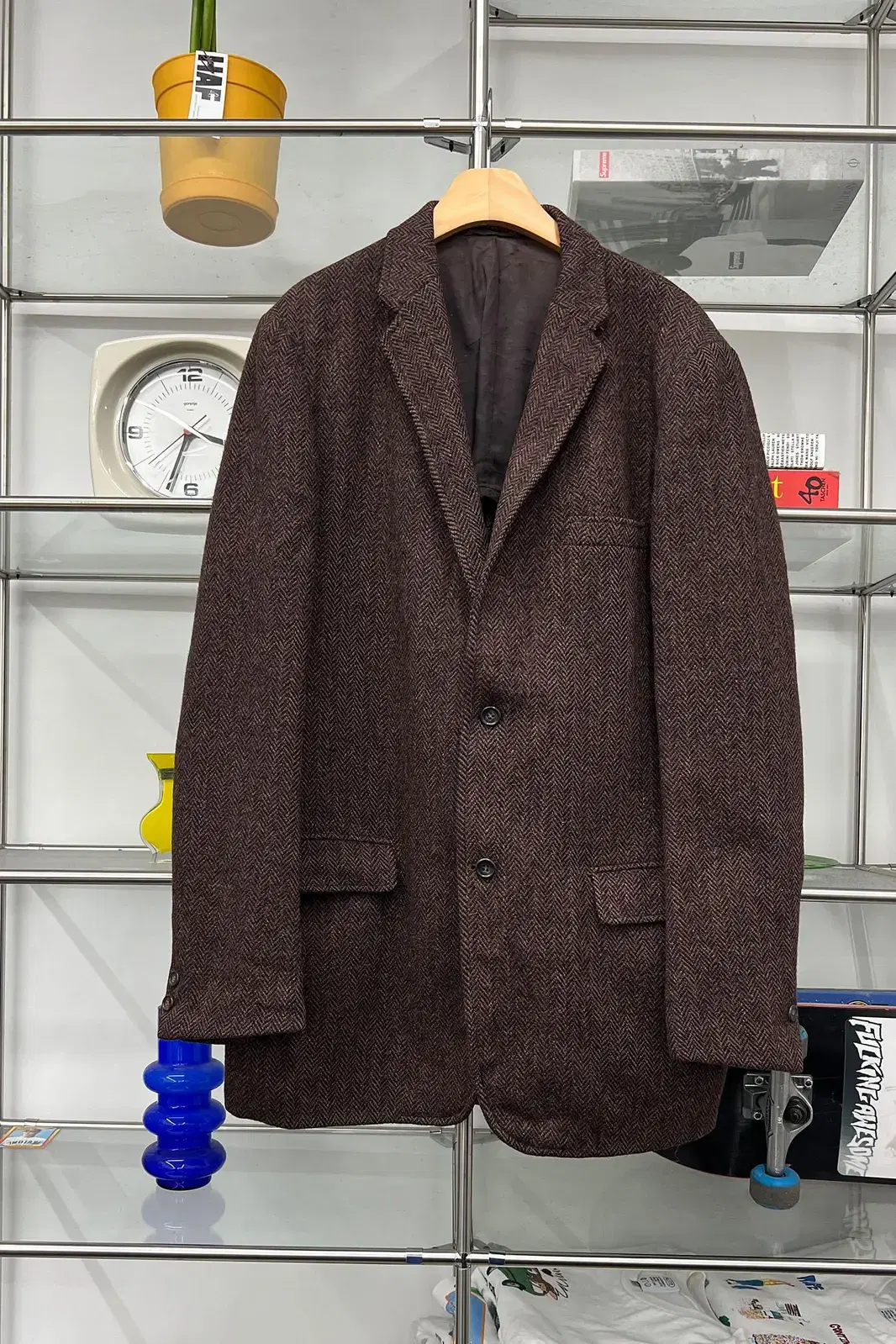 Vintage Harris Tweed Brown Herringbone Wool Jacket