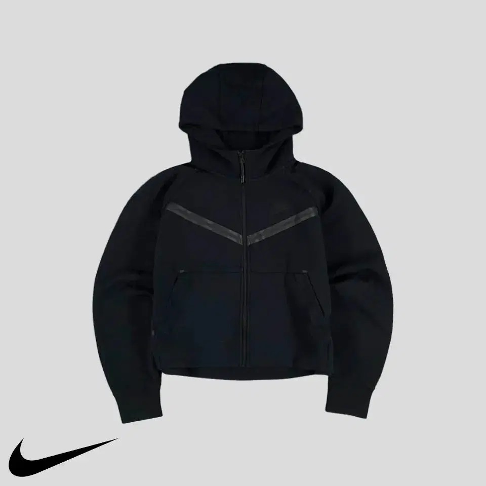 Nike Black Tonal Fuchsia Logo Techpack Tech Fleece Cotton Blend Sweat Hoodie Zip Up W