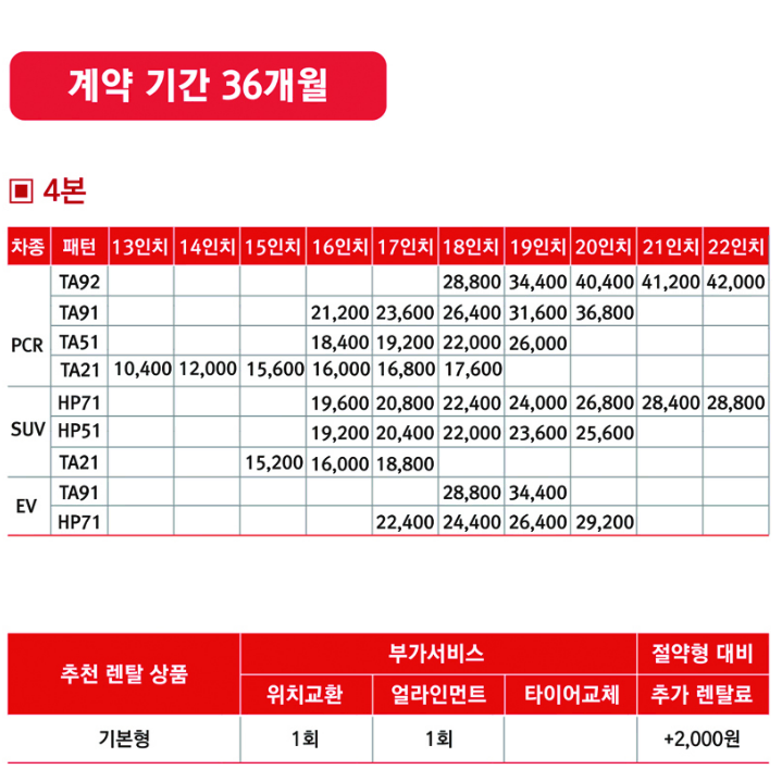 금호타이어 렌탈 245 40 20 제휴카드시 최대 0원 2454020